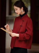 Aurohaya Women’s Short Wool Coat with Stand Collar Elegant Vintage Long Sleeve Outerwear